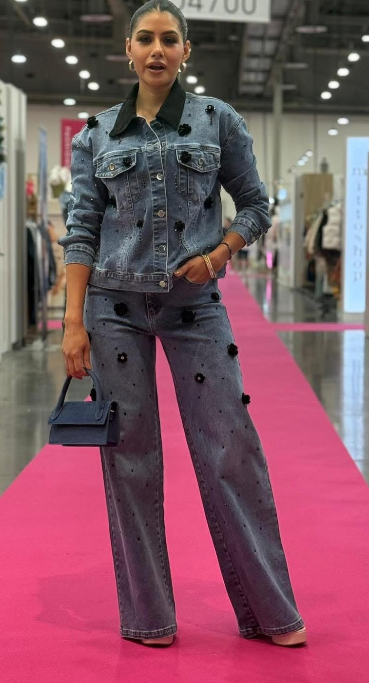 Denim set w flowers