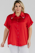 Plus Size Solid Fashion Satin Shirt BROWN