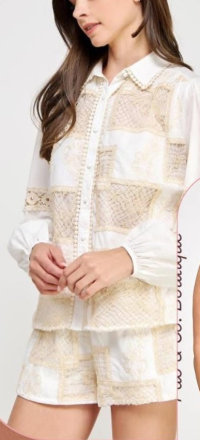 Crochet Macrame Lace Shirt And Shorts Set