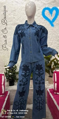 DENIM BLUE BLACK FLOWER SET