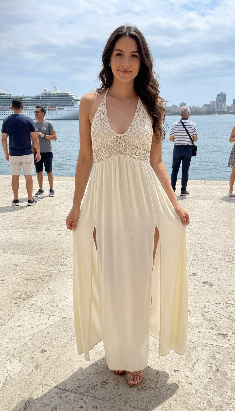 Open-back Halter Slit Cover-up Dress